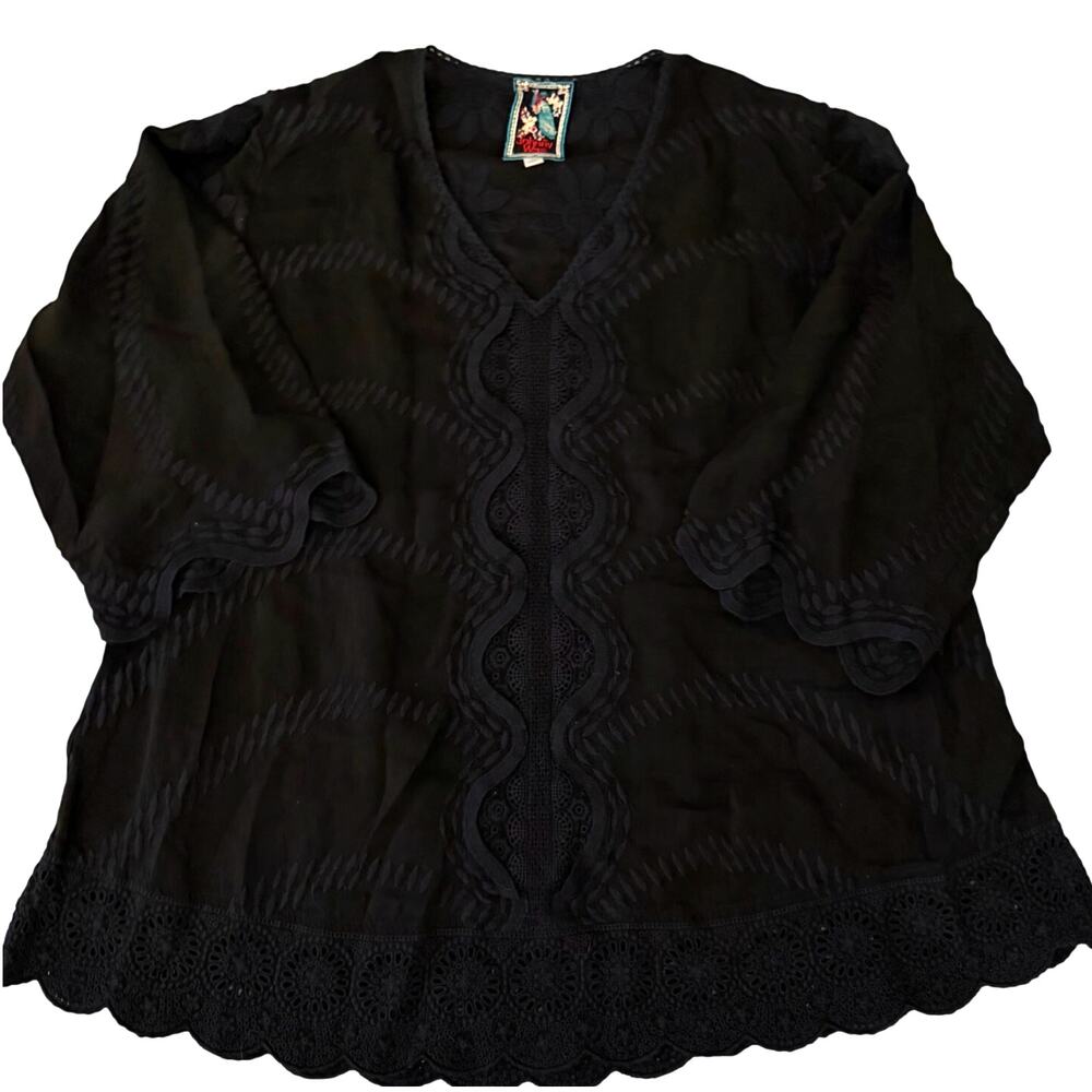 Johnny Was Black, Eyelet, Tunic Top- XS
